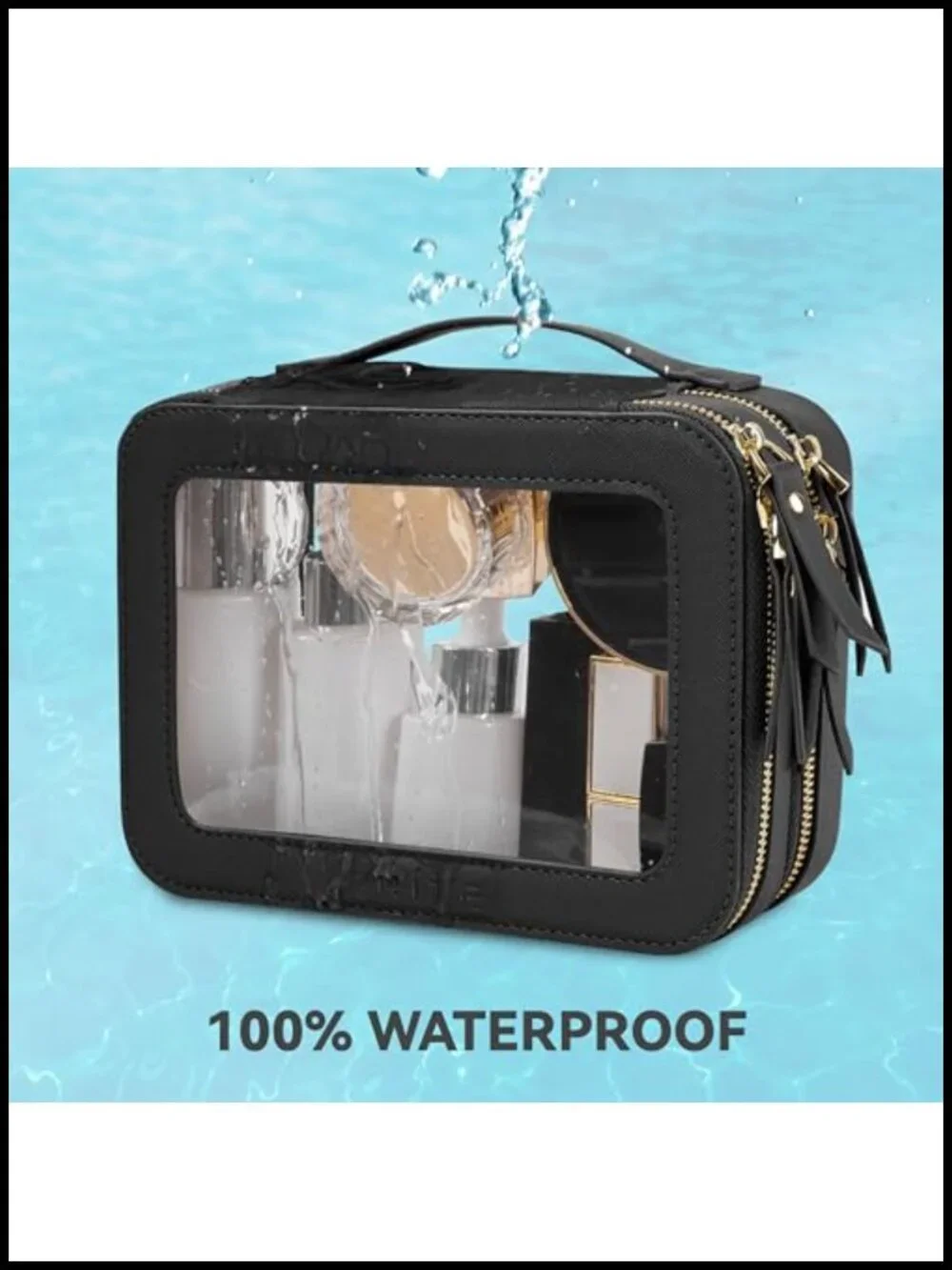 Double Layer Cosmetic Bag with Brush Compartment Travel Makeup Organizer